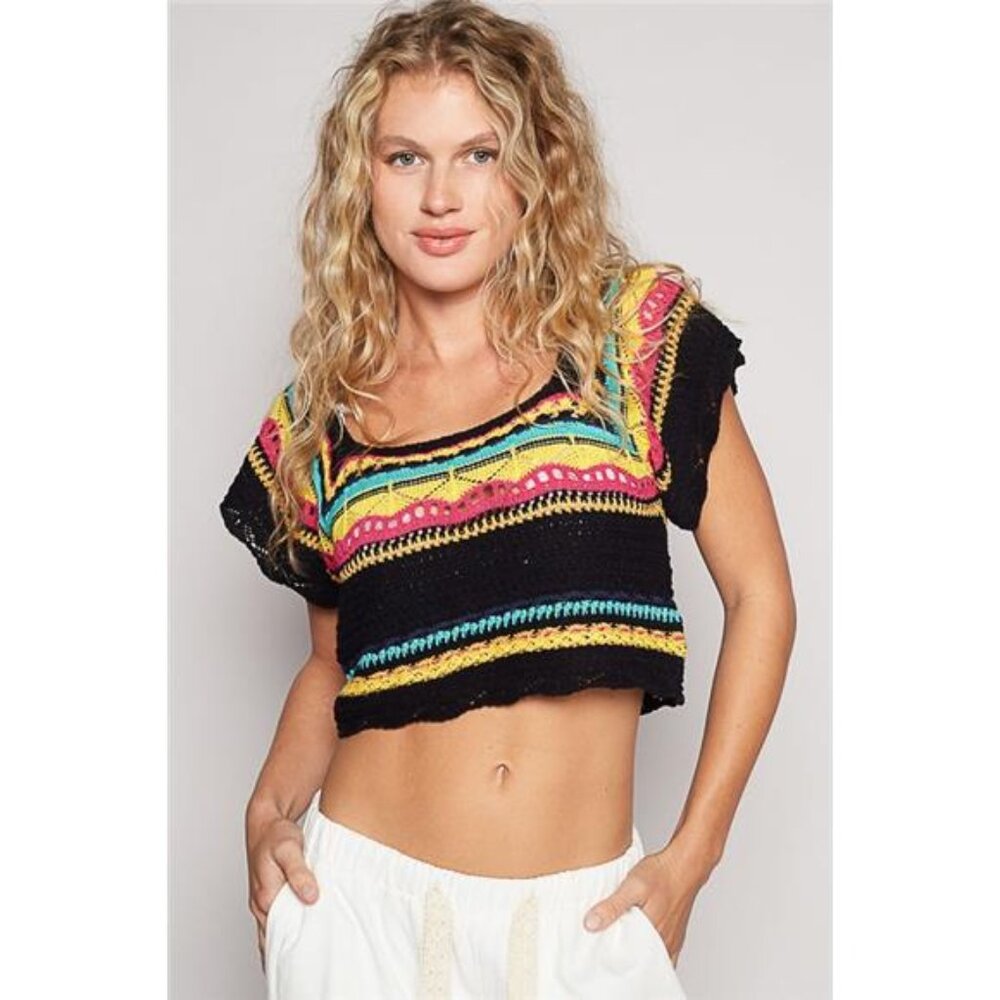 NWT POL Openwork Ethnic Pattern Square Neck Cropp… - image 1